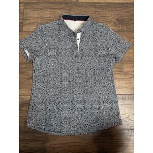 Greyson Women’s Labyrinth Golf Polo Shirt blue White Short Sleeve Performace M